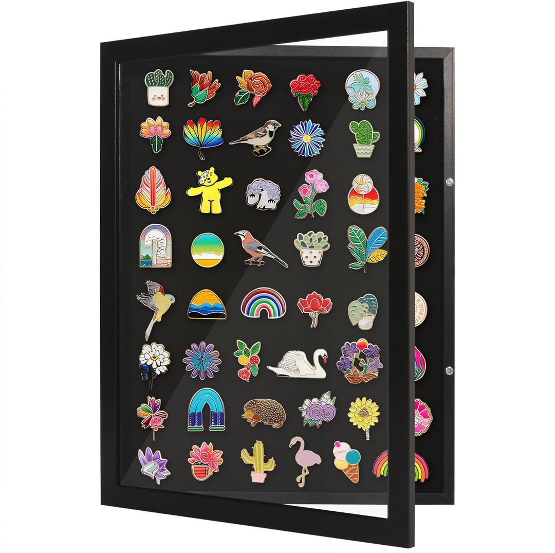 Americanflat 14x18 Pin Display Case - Ideal for Enamel Pins, Medals, Jewelry, Memorabilia - Silhouette Collection - Black Pin Collection Display with Polished Plexiglass for Wall Decor