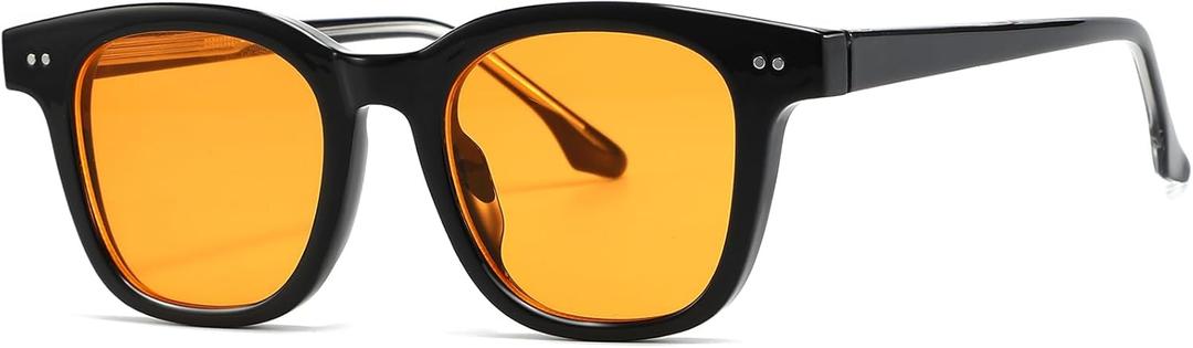 AIEYEZO Square Sunglasses for Women Men Fashion Sunnies, TR90 Frame Sun Glasses Trendy Retro Shades (Black/Yellow)