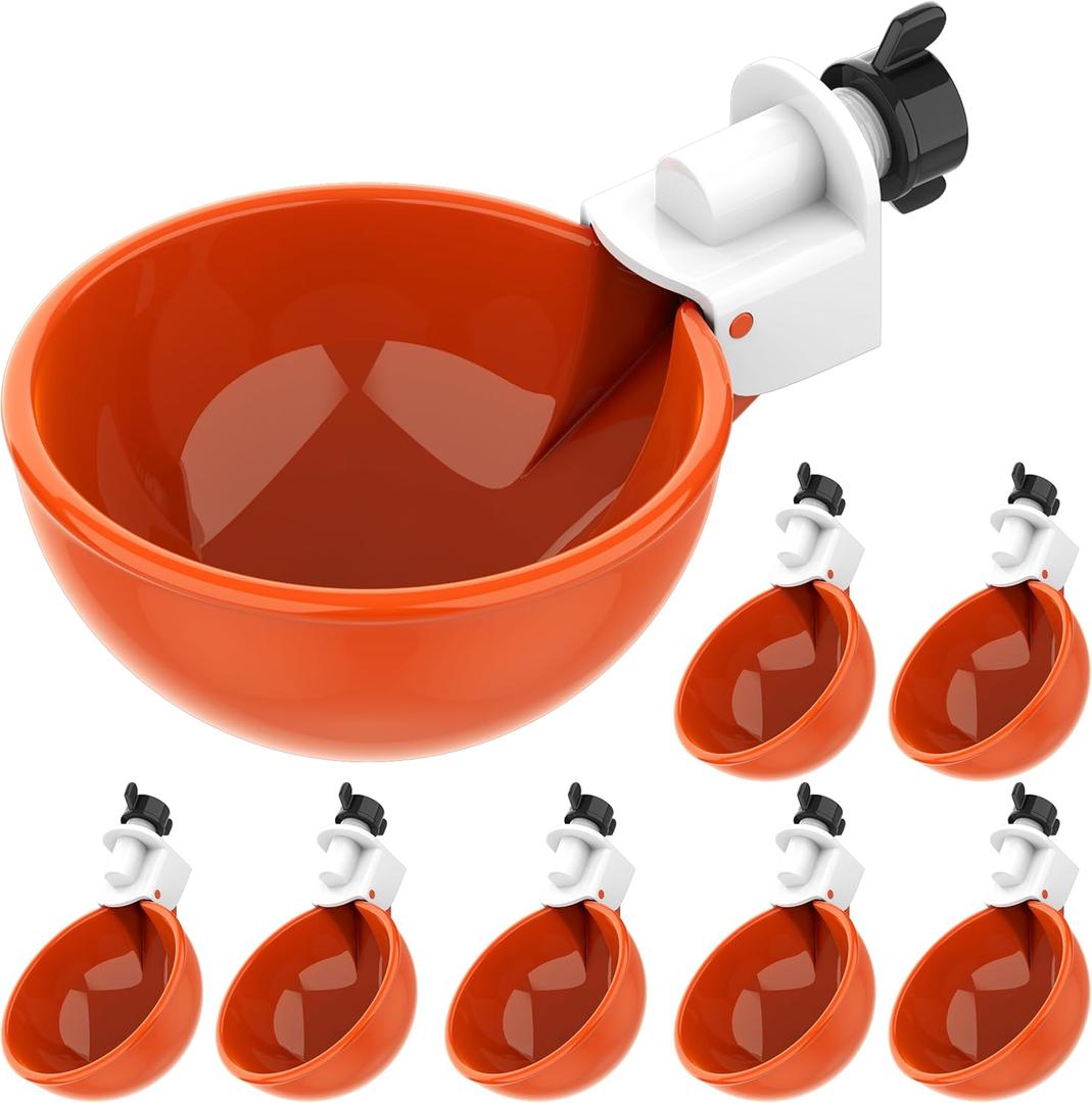 Lil'Clucker Large Automatic Chicken Waterer Cups | Chicken Water Feeder Suitable for Chicks, Duck, Goose, Turkey and Bunny | Poultry Water Feeder Kit (Orange, 8-Pack)