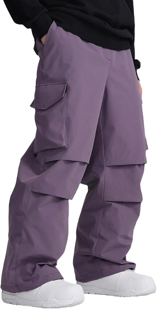 Mens Ski Pants Waterproof Insulated Winter Snow Baggy Snowboard Pants Splice Patches Outdoor Sports (X-Large, Purple)