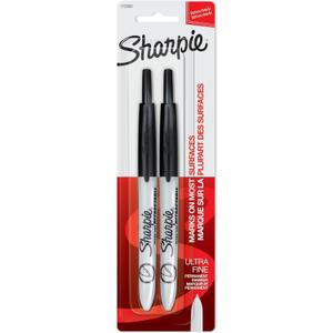 Sharpie Retractable Permanent Markers, Ultra Fine Point, Black, 2 Count
