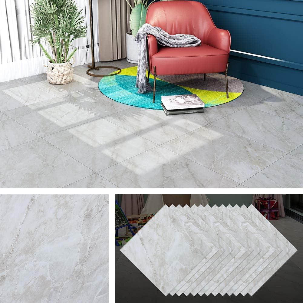 Livelynine 16-Sheet Light Grey Peel and Stick Floor Tile Waterproof 12X12 Vinyl Flooring Tiles for Kitchen Self Adhesive Floor Tiles Sticky Bathroom Flooring Laminate Linoleum Bedroom Renter Friendly (16 tiles, Light Gray)