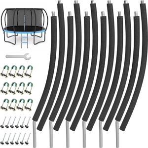 Trampoline Poles Replacement, Fit for 8-16ft Frame, Universal Curved Enclosure Net Pole, Includes Mounting Hardware & Foam Cover, 2 Installation Options