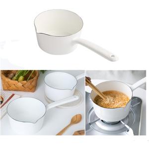 1.2L Saucepan, Enamel Milk Pan, Butter Warmer, Milk Pot, Easy to Cook and Clean, Non-Stick Milk Boiling Pot with Handle for Home Kitchen Restaurant(White)