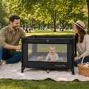 Dream On Me Nest Portable Playard in Black with Carrybag an Shoulder Strap, Lightweight, Packable and Easy Setup Baby Playard, Breathable Mesh Sides and Soft Fabric - Comes with a Removable Padded Mat