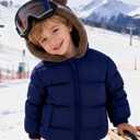 ADUKIDE Little Boys Puffer Jacket Size 12-24 Months Toddler Navy Blue Fleece Coat with Bear Ear Cozy Winter Clothes for Baby 1-2T