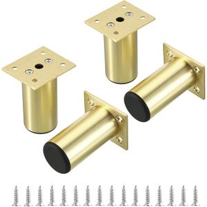 Sumnacon 4PCS Aluminium Alloy Furniture Legs - Round Adjustable Sofa Legs Furniture Cabinet Legs, 3 Inch Funiture Feet for Cabinet Desk Table Chair Sofa Bed, Gold, 3 Inch Height