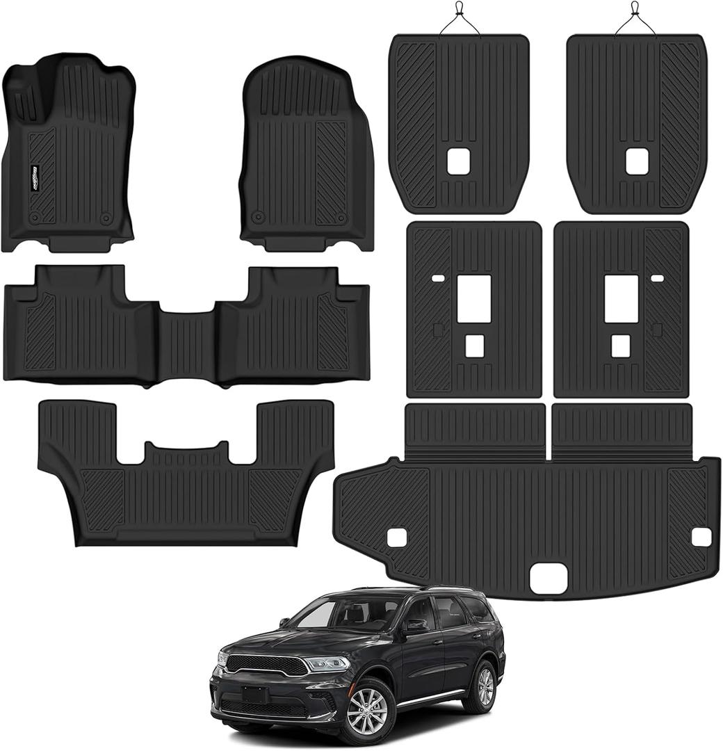 Floor Mats for Dodge Durango 6 Seats/Captain Seat 2016-2025 2026, Trunk Mat and Backrest Mat All Weather TPE Protector for Dodge Durango Accessories