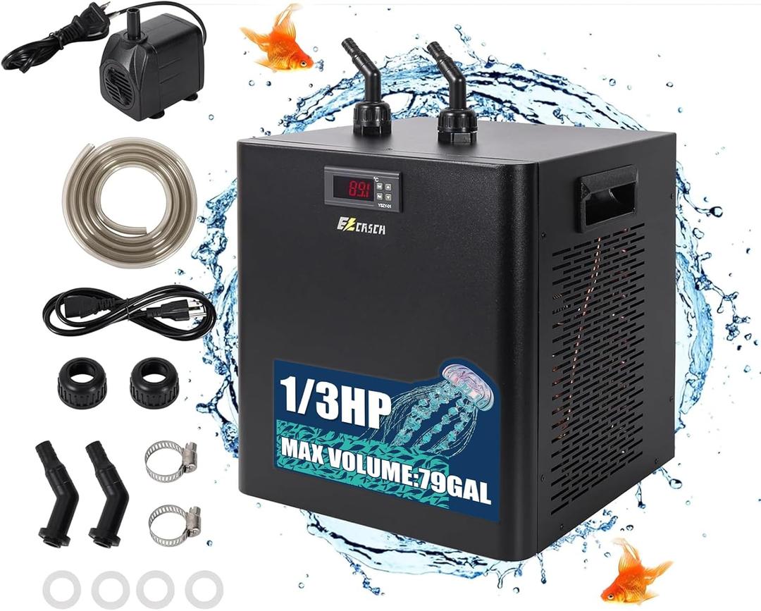 Aquarium Chiller, 79 gal 1/3 HP 300L Water Chiller for Cold Plunge, Hydroponic Cooler Fish Tank Cooling System for Axolotl Coral Reef Shrimp with Pump and Pipe