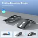 Bluetooth Wireless Arc Travel Mouse, Dual Model (2.4G+BT5.1) Rotating Foldable Mouse for Microsoft, Rechargeable Slim Portable Mice for Laptop, Notebook, PC, MacBook, Chromebook, Lenovo - Black