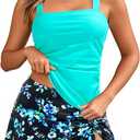 Tempt Me Women Tankini Swimsuits with Skirt - Two Piece Swimsuit Tummy Control Bathing Suits 2025 Swimwear (X-Large, Aqua and Blue Flower)
