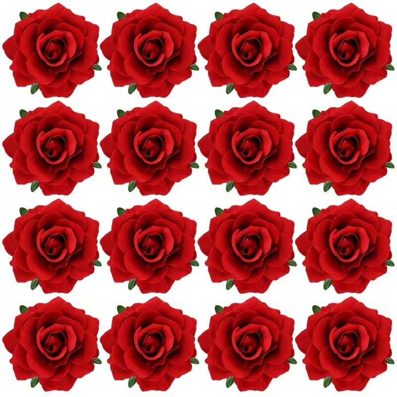 Cinaci 16 Pieces Flamenco Dancer Mexican Wine Red Rose Flower Alligator Hair Clips Barrettes Brooches Prom Party Wedding Bridal Hair Pins Accessories for Women Girls