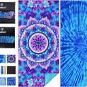 2 Pack Lightweight Thin Beach Towel Oversized 71"x32" Big Extra Large Microfiber Sand Free Towels for Adult Quick Dry Travel Camping Beach Accessories Vacation Essential Gift Tie Dye Purple Mandala
