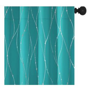 Deconovo Blackout Back Tab Curtains with Silver Wave Dots Pattern, Room Darkening, Heat Blocking, Energy Saving Drapes for Bedroom, Living Room, 2 Panels, Turquoise, 52W x 90L Inch