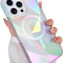 Cute Case for iPhone 14 Pro Max Case for Women Girls [ Compatible with Magsafe ] Clear Glitter Girly Aesthetic Rainbow Sparkly Bling Magnetic Phone Cover, Iridescent Geometry