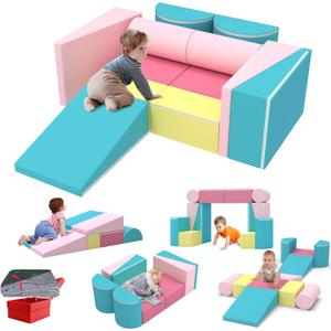 BIERUM Kids Couch, 8PCS Modular Kids Play Sofa with Blanket, Color-Blocking Toddler Couch for Playroom, Convertible Kids Foam Climbing Play Set, Imaginative Creative Play Sofa for Boys & Girls