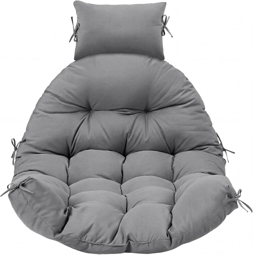 Tudomro Waterproof Egg Chair Cushion with Pillow Filling 2.58 kg Replacement Rocking Wicker Chair Cushion 48" x 32" High Back Hanging Swing Hammock Pad Thicken for Outdoor Patio Garden (Dark Gray)