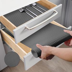 Shelf and Drawer Liner for Kitchen Cabinets, Non Adhesive Drawer Liner, Non Slip Waterproof Shelf Paper Washable EVA Dresser Bathroom Pantry Refrigerator Protector Liner (Dark Grey, 12INx20FT)