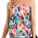 Women's Tube Tops Summer Casual Bandeau Tank Casual Strapless Blouse Off The Shoulder Tunic Shirts (Colorful Leaf)