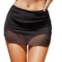 SherryDC Women's Ruched Mesh Bikini Swimsuit Bottoms High Waisted Sheer Short Swim Skirt.S