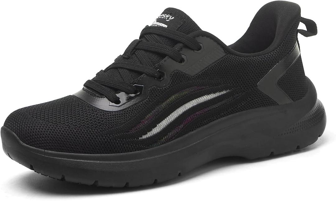Treesky Non Slip Work Shoes for Women - Ultra Lightweight Slip Resistant Sneakers for Nursing, Food Service & Kitchen, Ideal for Wet Environments, Walking & Standing All Day (Black), 7.5