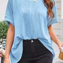 Womens Tops Crewneck Batwing Short Sleeve Shirts Ribbed Striped Casual Tee Women Oversized Loose Fit Trendy T-Shirts (Blue, S)