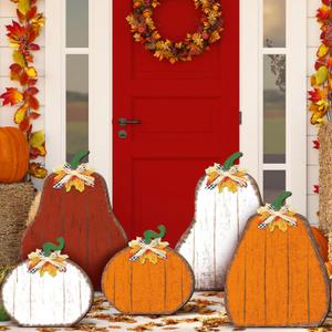 Thanksgiving Fall Outdoor Decorations for Home Farmhouse Thanksgiving Pumpkin Porch Standing Welcome Harvest Wood Pumpkin Sign Autumn Sign for Front Door Porch Garden Yard Patio(Classic)