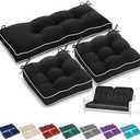 Wenqik Outdoor Wicker Chair Cushions of 3 Pieces 44 x 19 x 4 Inch Waterproof Tufted Bench Cushions for Patio Furniture Fade Resistant 1 Loveseat and 2 Square Seat Pad for Swing Sofa Settee (Black)