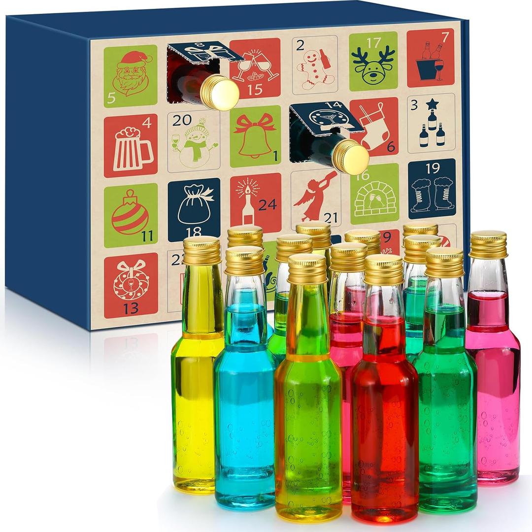 Jingmore 2025 Alcohol Advent Calendar and 24 Days Christmas Countdown with 24 Wine Bottle Beer Spirits Calendar Holiday Ornaments Gifts for Adult Woman Man Husband Dad Xmas Party Decor (Non Alcoholic)