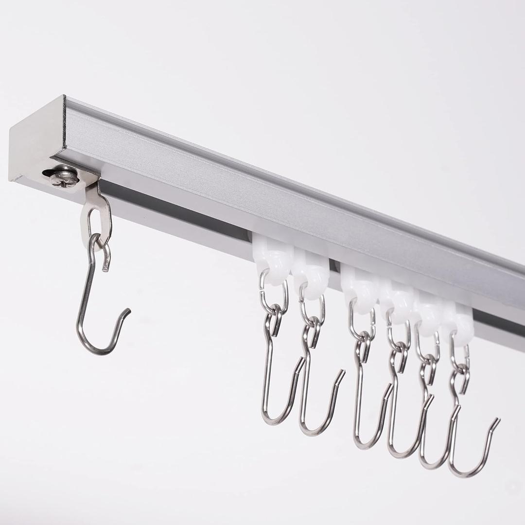 Aluminium alloy Ceiling Track for Curtains, Room Divider, Ceiling Curtain Track, Room Divider Curtain Rod, Numerous Hooks with End Hook, Easy Install, for Spaces (21ft - 24ft, Silver)