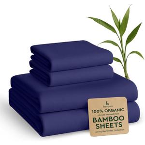 BAMPURE Queen Sheet Set - 100% Pure Viscose derived from Bamboo Sheets Queen Size - Super Soft Queen Cooling for Hot Sleepers - Up to 16’’ Deep Pocket Queen Sheets (Navy)