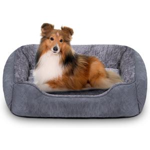 Dog Bed for Medium Large Dogs Washable, Super Soft Rectangle Dog Beds Medium Large Size, Warming Durable Pet Bed with Anti-Slip Bottom, Anti-Anxiety, Grey, 30 x 24 x 9inch