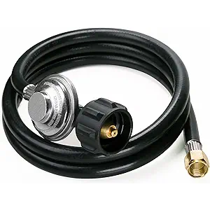 5 Feet Universal QCC1 Low Pressure Propane Regulator Grill Replacement with 5 FT Hose for Most LP Gas Grill, Heater and Fire Pit Table, 3/8 inch Female Flare Nut