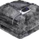 Sealy Electric Blanket Heated Throw, Faux Fur Heating Blanket with 6 Heat Settings & 2-10 Hours Auto Shut Off, Fast Heating & ETL Certification, 50x60 Inch, Grey