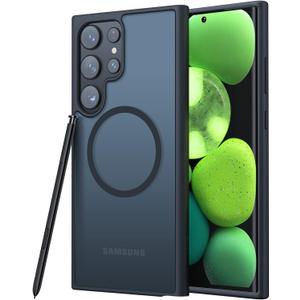 TORRAS Magnetic Guardian Designed for Samsung Galaxy S23 Ultra Case[Military Grade Drop Tested][Compatible with MagSafe] Semi-Clear Hard Back & Soft Edge case, Phantom Black (S23 Ultra 6.8")