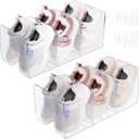 Acrylic Kids Shoe Rack Organizer 3-Section, Toddler Shoe Organizer for Closet, 2 Pack Baby Shoe Storage Shelf, Purse Rack Organizer