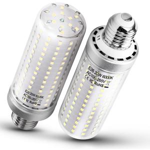 1.77*5.90inch Big E26 LED Bulbs 20W LED Corn Light Bulbs 200 Watt Equivalent 3000 Lumen 6000K Daylight White for Outdoor Home attic Corridor Garage Warehouse Candelabra Ceiling Fan LED Bulbs, 2 Pack