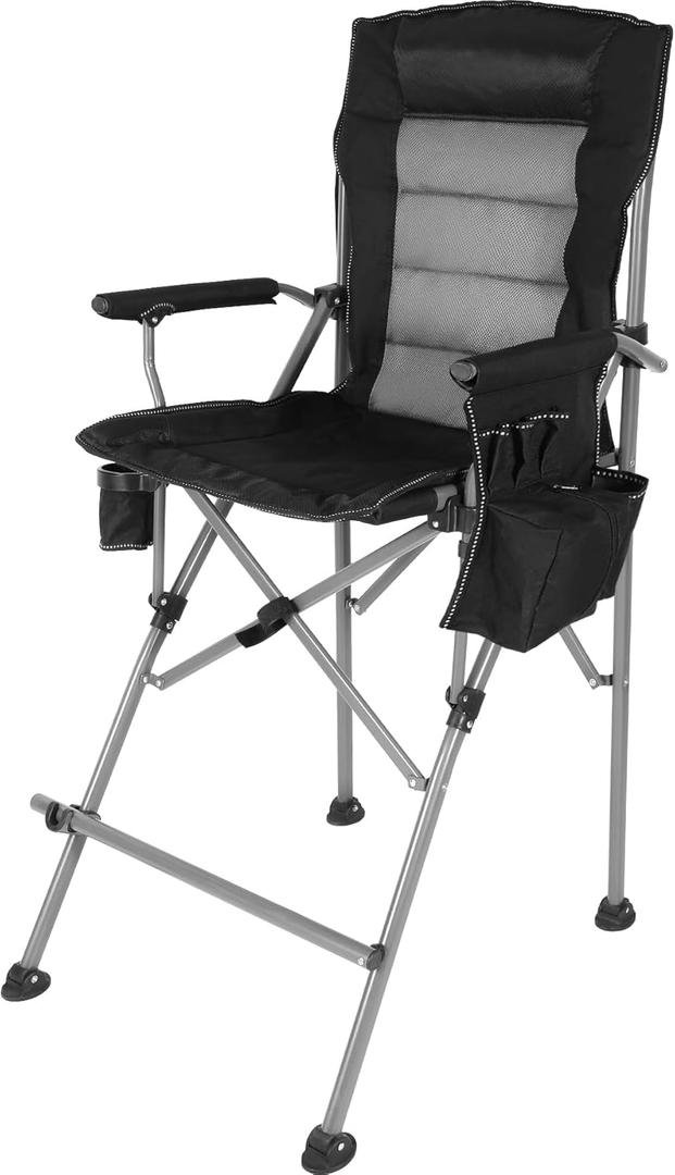 Extra Tall Folding Chairs for Adults 330lbs, Portable Bar Height Foldable Director Chairs for Camping Outside, Comfortable with Makeup Pocket, High Back and Footrest, Black