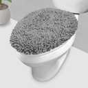 LuxUrux Toilet Lid Cover with Stretch Fit Elastic Band  Chenille Microfiber Toilet Seat Non-Slip Cover for Bathroom  Soft Plush, Machine Wash And Dry, Comfort & Clean Look (18 x 21'', Light Gray)