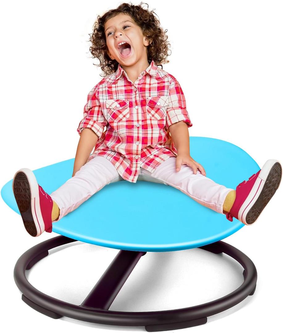 Sensory Spinning Chair for Autistic Kids, Sensory Room Must Haves Sensory Swivel Chair, Sit and Spin Autism Toys for Kids, Training Body Coordination, Metal Base, Non-Slip Design, Blue (round)