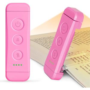 Glocusent USB Rechargeable Book Light, Portable Clip-on LED Reading Light, Reading Lights for Books in Bed with 3 Amber Colors & 5 Brightness Dimmable, Compact & Long Lasting, Perfect for Book Lovers (Pink)