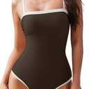 SUUKSESS Women One Piece Tummy Control Swimsuit Sexy Color Block Bathing Suit (Brown, M)