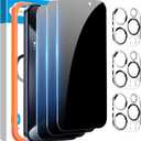 Fotbor [3+3 Pack for iPhone 15 Pro MaxPrivacy Screen Protector & Camera Lens Protector,Privacy 15 Pro Max,Anti Spy Private Tempered Glass Easy Installation Kit 6.7 Inch Accessories,Black (D-1)