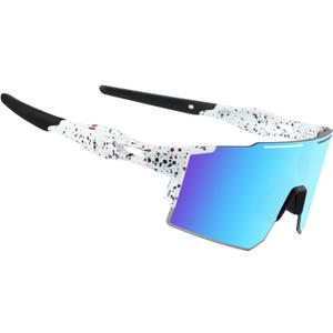 OULAIQI Cycling Sunglasses Polarized Sunglasses for Cycling Men Women with 1 Lens or 3 Interchangeable Lens Baseball Glasses (Whiteblue)
