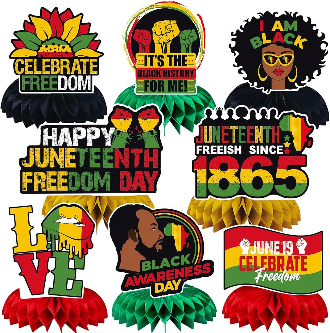 JULMELON 8PCS Juneteenth Party Decorations Honeycomb Centerpiece, 3D Double Side Juneteenth Centerpieces Table Topper for African American Independence 1865 Freedom Day Black History Party Supplies JULMELON 8PCS Juneteenth Party Decorations Honeycomb Centerpiece, 3D Double Side Juneteenth Centerpieces Table Topper for African American Independence 1865 Freedom Day Black History Party Supplies