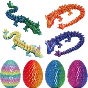 4PCS 3D Printed Dragon Egg Set,Crystal Animals Egg Fidget Toy with Dragon Inside Easter Halloween for Kids (Multicolor+rainbow)