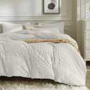 JELLYMONI Beige Duvet Cover Full Size, 3pcs Washed Microfiber Bedding Set, Soft Breathable Seersucker Duvet Cover Set with Zipper Closure and Corner Ties for All Seasons (Full(80"90"))