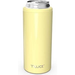 TILUCK Skinny Can Cooler for Slim Beer & Hard Seltzer, Stainless Steel, Doucle-Walled Stainless Steel Insulated Slim Cans, Standard 12 oz (Lemon)