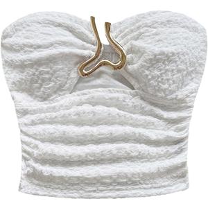 MakeMeChic Women's Bandeau Strapless Tube Top Backless Ruched Summer Sexy Cute Going Out Tops (White, XS)