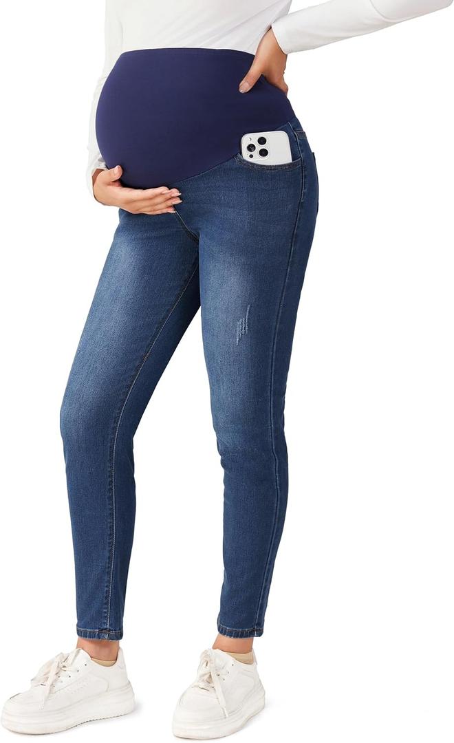 Maternity Jeans for Women Stretchy Skinny Maternity Pants Comfy Slim Pregnancy Denim Pants with Pockets, Small